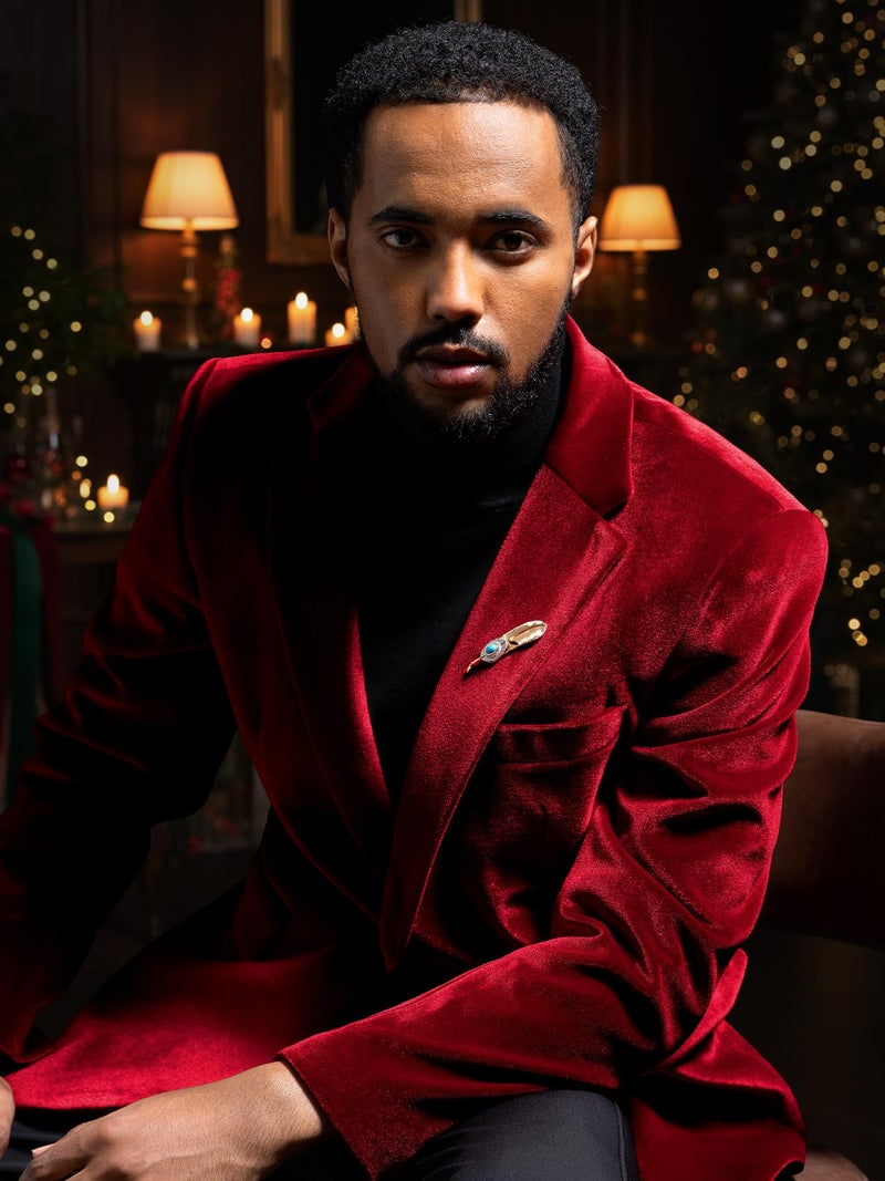 WEEN CHARM Velvet Blazer for Men Slim Fit One Button Sport Coat Tuxedo Jacket for Prom Wedding Party Dinner Red - Image 3